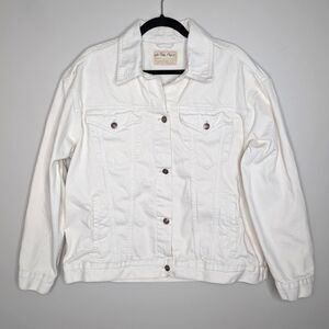 We The Free Jolene Trucker Distressed Denim Jacket Off White sz L